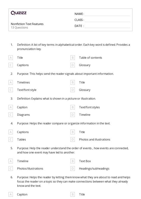 Image result for Nonfiction Text Features Worksheet