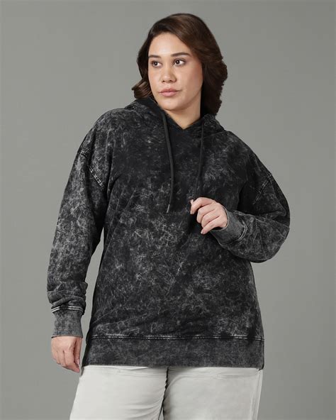 Buy Women's Black Acid Wash Oversized Plus Size Hoodies Online at Bewakoof