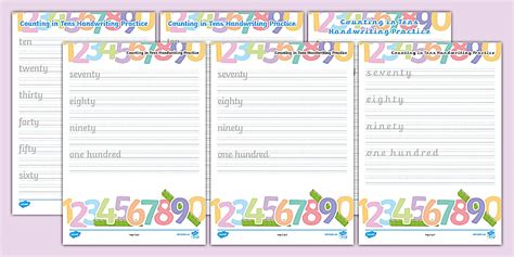 👉 Counting in Tens Handwriting Practice Worksheet
