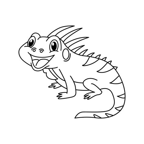 Cute iguana dibujos animados para colorear página ilustración vector ...