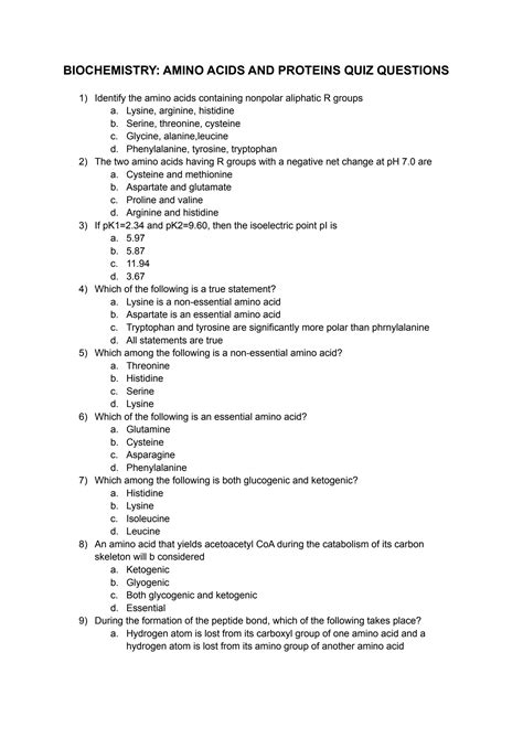 Biochemistry Amino Acids And Proteins Quiz at Michelle Redfield blog