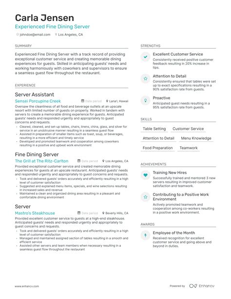 5 Fine Dining Server Resume Examples & Guide for 2023