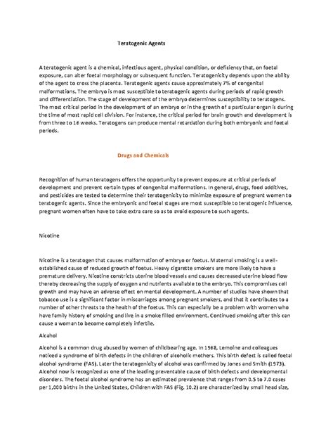 Document teratology 2 - useful - Teratogenic Agents A teratogenic agent ...