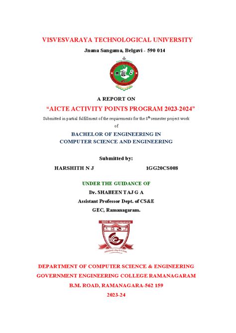 Harshith Aicte - Summary Cse - VISVESVARAYA TECHNOLOGICAL UNIVERSITY ...