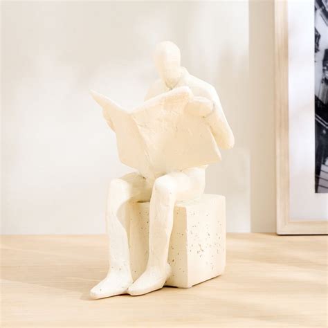 Buy Grain Buff Polyresin Man Reading Newspaper Figurine from Home ...