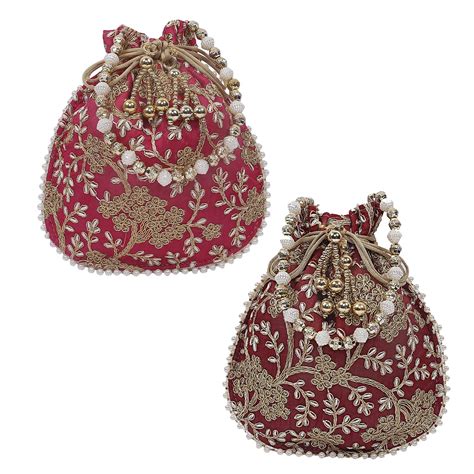 Kuber Industries Embroidery Drawstring Potli|Hand Purse with Gold ...