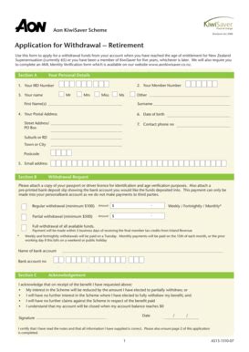 Fillable Online Application for Withdrawal Retirement - Aon KiwiSaver ...