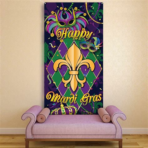 Buy Mardi Gras Carnival Door Cover, Large Fabric Happy Mardi Gras Sign ...