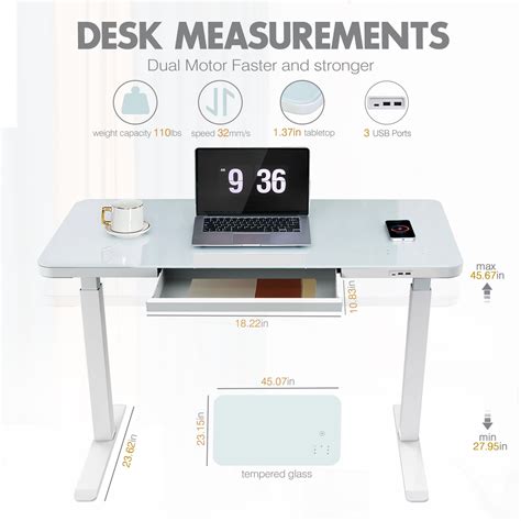 Buy AIMEZO Ergonomic Height Adjustable Glass Standing Desks with Drawer ...