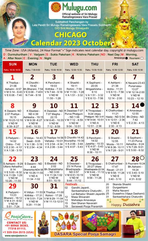 Chicago Telugu Calendar 2025 October