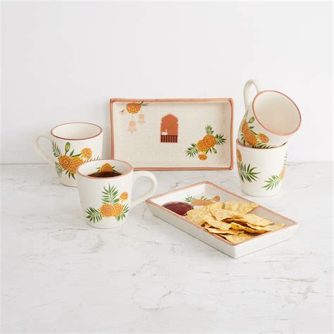 Buy Prosperity Multicolour Printed Stoneware Mug and Tray Set - 230 ml ...