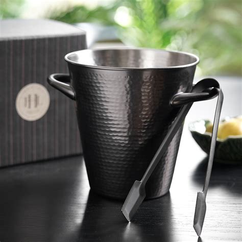 Grey Matt Hammered Metal Ice Bucket with Tong - Small