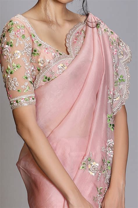 Buy Pink Organza Saree With Unstitched Blouse For Women by Anushree ...