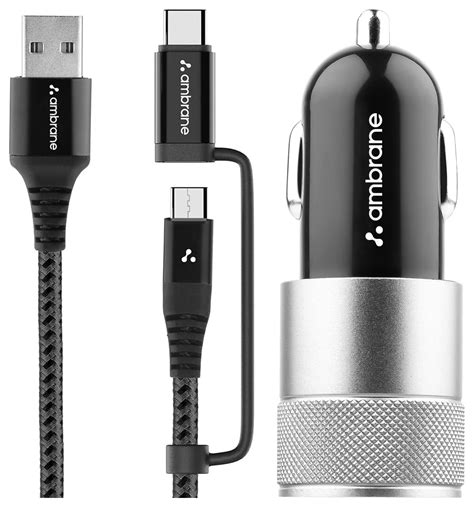 Ambrane 12W Fast Car Charger, Dual USB Output (ACC74, Black & Silver ...