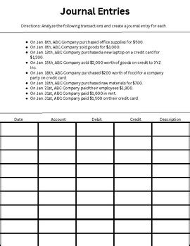 Image result for Journal Entry Worksheet Accounting