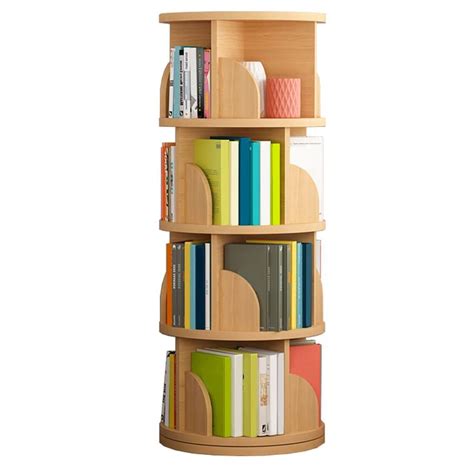 LITFAD Wood Bookshelf Revolving Bookcase Modern Bookshelves 360 ...