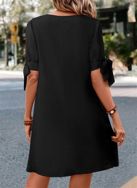 V Neck Pearl Black Short A Line Dress | Rosewe.com - USD $24.98