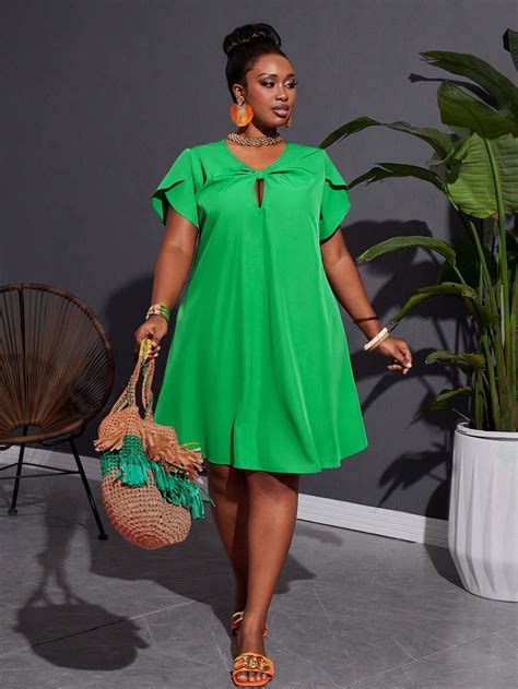 SHEIN Slayr Slayr Plus Size Loose Fit Green A-Line Dress With Non ...