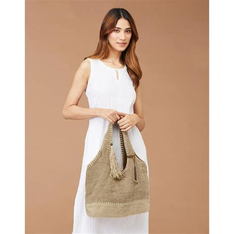 Buy Fabindia Natural Jute Solid Double Handbag Online