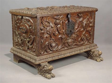 At Auction: Spanish Heavily Carved Dowry Chest
