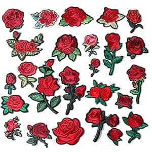 25pcs Patches for Embroidery Work, Rose Iron On Patches, Multi-Size Red ...
