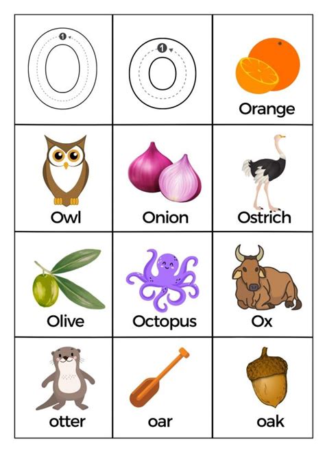 What Starts with Letter O Words Worksheets Printable PDF