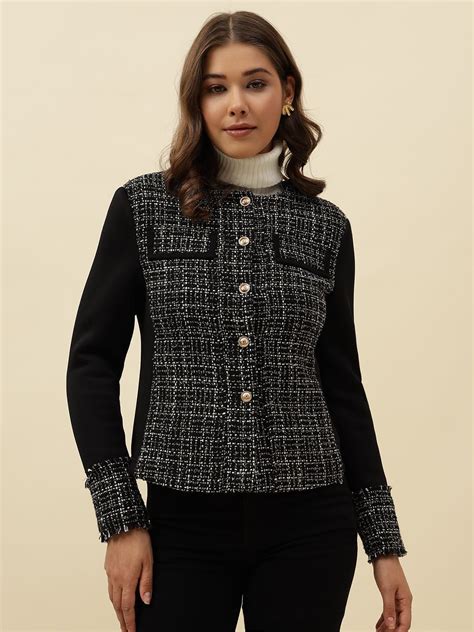 Black Front Open Collar Less Jacket | Beatnik India