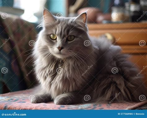 A Cute Grey Maine Coon Cat is Resting. Generative AI. Stock ...
