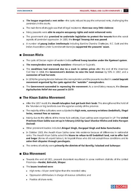 GS Score - Prelims Sampoorna Fact File History - Peasants, Tribal And ...