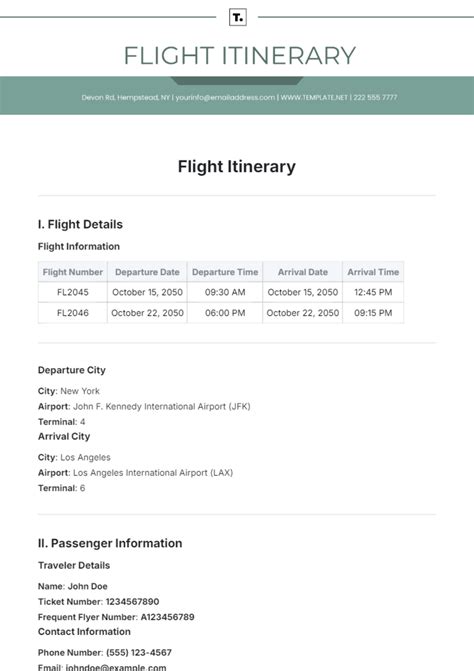 Free Flight Itinerary Template to Edit Online