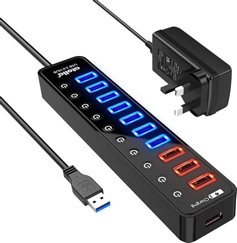 Atolla USB Hub Powered, 11-Port USB 3.0 Extension Splitter（7 USB 3.0 ...