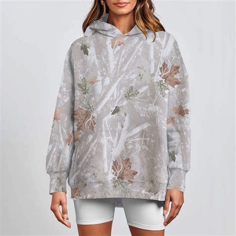LTTVQM Women's Camo Hoodie Maple-Leaf Print Oversized Sweatshirt Fleece ...