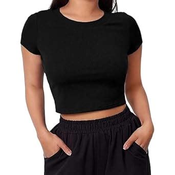 Rivaem Women Plane Regular Fit Half Sleeve Solid Crop Top for Women and ...