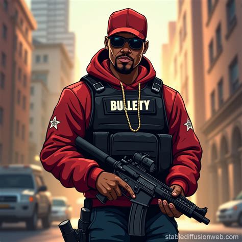 Hip Hop Gangster in Bulletproof Vest Illustration | Stable Diffusion Online