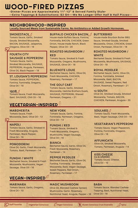 Menu at Pizzeoli Wood Fired Pizza pub & bar, St. Louis