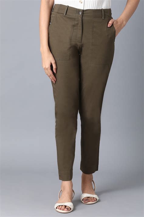 Buy Olive Green Slim Fit Trouser Pants @ 1299 | Shop for Aurelia ...