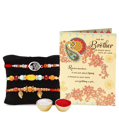 archies Rakhi for Brother Rakshabandhan Combo of 3 Neelam Leaf Motif ...