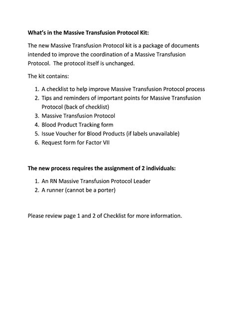 Fillable Online Whats in the Massive Transfusion Protocol Kit: Fax ...