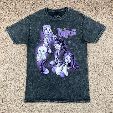 BRATZ Dark Gray Purple Doll Logo Graphic Short Sleeve… - Gem