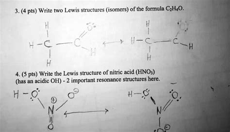 3. (4 pts) Write two Lewis structures (isomers) of the formula C2H4O. H ...