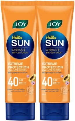 Joy Hello Sun Sunblock & Anti Tan Lotion Sunscreen (2X60ml) - SPF 40 PA ...
