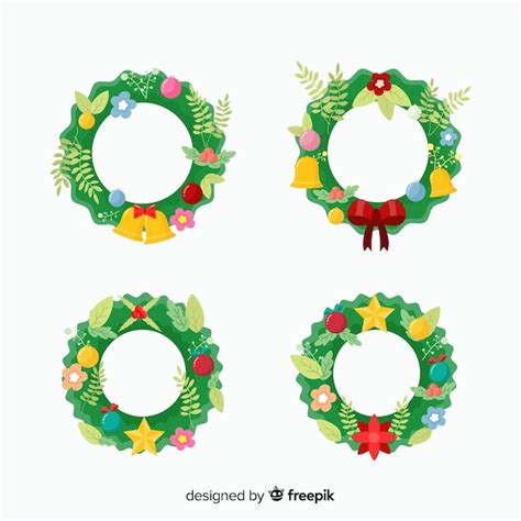 Colorful flat christmas wreath pack | Free Vector