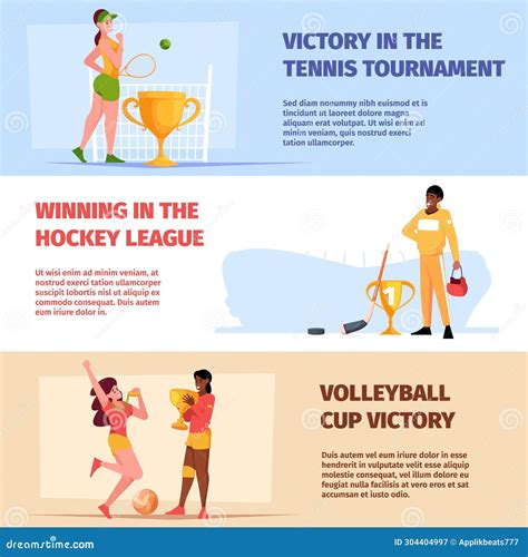 Sport Banners. Olympic Happy Athletes Winners with Trophy Cups Boxers ...