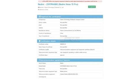 Redmi Note 13 Pro could go global soon, appears on NBTC certification