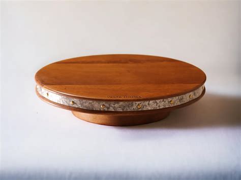 Vesta Homes Large Round Wooden 360 degree Rotating Cake Stand, Pizza ...