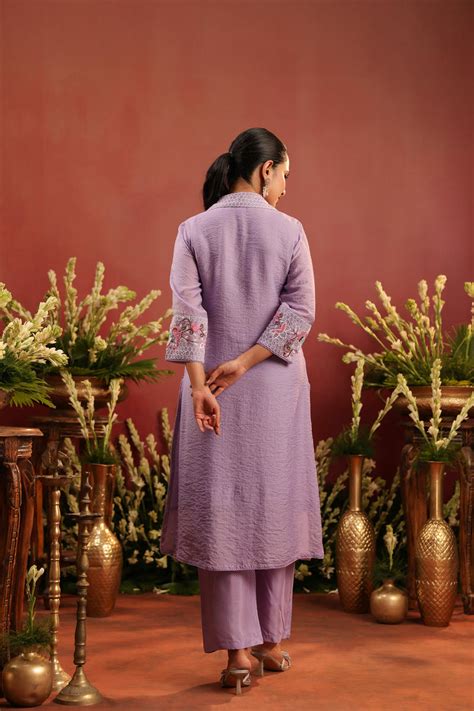 Lavender Mul Chanderi Embroidered Co-ord Set – SCAKHI