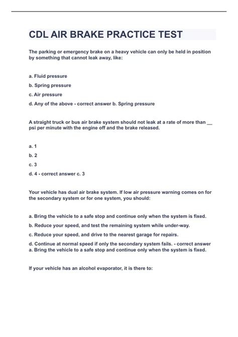 CDL AIR BRAKE PRACTICE TEST|UPDATED&VERIFIED|100% SOLVED|GUARANTEED ...