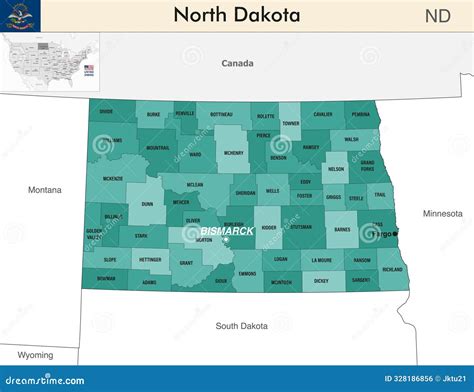 North Dakota State Map with Counties Borders. North Dakota S at-large ...