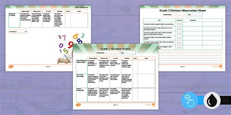 Grade 2 Division Rubric and Observation Sheet