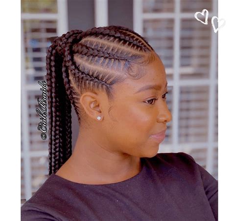 #bunhairstylesblackwoman | Feeder braid ponytail, Corn row pony tail ...